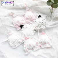 日系软妹文胸套装萝莉可爱猫咪猫爪胸罩牛奶丝无钢圈三角杯内女