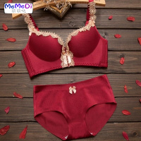 内套装女文胸聚拢无钢圈收副乳防下垂性感上托红色加厚胸罩