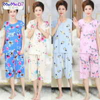 中年妈妈装夏季棉绸睡女夏短袖中老年造棉套装夏天绵绸两件套