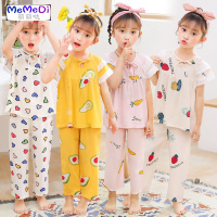 女童绵绸睡春夏儿童短袖长裤套装宝宝薄款公主边棉绸居服