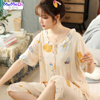 夏季薄款棉绸女士睡套装大码休闲甜美绵绸居服两件套夏天女式