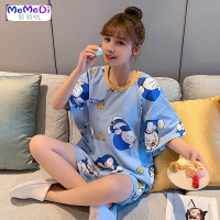睡女夏季薄款短袖宽松甜美可学生居服两件套装通啦A梦