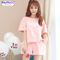 睡女夏 棉短袖韩版夏季可少女清新学生薄款居服两件套装