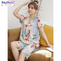 卡通睡女夏季薄款棉绸套装春可爱学生短袖日系人造棉绵绸家居服
