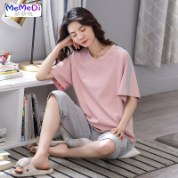 新款夏季 棉睡女短袖七分裤休闲宽松夏天薄款可出居服套装