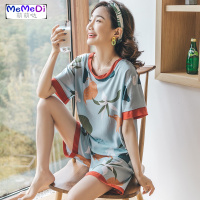 韩版棉绸睡女夏短袖短裤绵绸居服造棉套装两件薄款甜美可