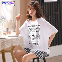 夏季睡女 棉薄款宽松韩版大码棉绸学生ins家居服两件套装