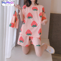 韩版收袋学生可短袖 棉睡女夏休闲宽松薄款甜美居服套装