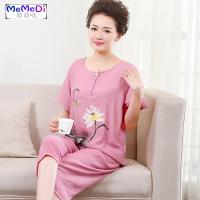 中老年人睡套装女夏棉麻宽松妈妈短袖两件套老人薄款棉绸家居服