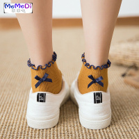 袜女秋冬可带装饰中筒袜萝塔木耳边后跟带蝴蝶结的系装饰