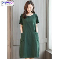 中老年女装夏季短袖棉绸连裙40岁妈妈装中长款宽松大码裙50