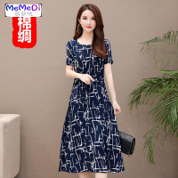 2020新款夏季中老年女装连裙中长款妈妈装大码棉绸长裙女过膝女