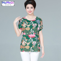 中老年女装夏装造棉上老太太棉绸短袖妈妈装宽松大码奶奶T桖