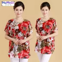 中老年蝙蝠衫胖妈妈装女装 加肥大码夏装T桖上 圆领蝙蝠袖短袖