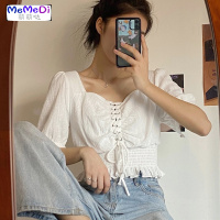 尤尤大码女装胖MM遮肚心机显瘦方领短款上夏法式泡泡袖洋气衬