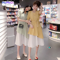 抹茶绿T恤裙仙女超仙森系过膝中长收腰显瘦气质牛油果连裙夏