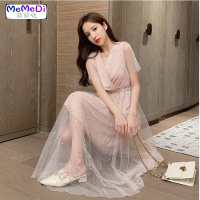 很仙的亮片蕾连裙女中长款2020夏新洋气温柔网纱初恋仙女裙