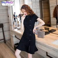 新式旗袍常年轻款少女装春夏季中风黑色鱼尾改良版法式连裙