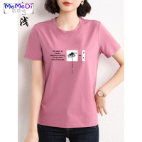 2020夏季女T恤韩版宽松女士大码短袖女白色印花圆领妈妈女装T恤衫