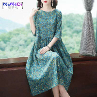 2020夏季新款碎花大码女装阔太太贵夫人时尚减龄印花连裙中长款