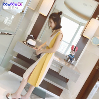 2020流行夏季新款冷淡风无袖T恤裙子女中长款收腰显瘦气质连裙