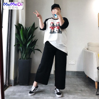 300斤加肥加大码女装新款松紧腰黑色休闲裤胖妹妹200斤九分阔腿裤