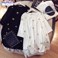  棉白色T恤女亮片宽松韩版大码女装胖mm夏装短袖T恤女上中长款