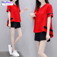 胖mm套装女2020新款夏装大码女装胖妹妹遮肚子显瘦阔腿短裤两件套