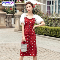 重工复古波点印吊带连裙修身显瘦2020新款夏季性感中长裙女