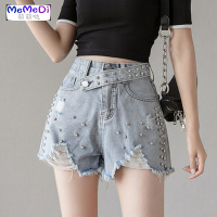 高腰牛仔裤女2020夏季新款个性铆钉破洞a字短裤宽松显瘦阔腿裤潮