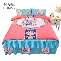 歌爱妮家纺2020加厚磨毛大阪花床上四件套全棉纯棉床裙款公主风床单被套1.5/1.8m