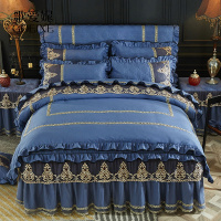 歌爱妮家纺2021欧式纯色夹棉床裙式四件套蕾丝花边纱公主床罩款保暖床上用品