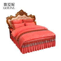 歌爱妮家纺2021韩式水晶绒蕾丝床裙四件套珊瑚绒法莱绒被套床单三件套双面法兰绒