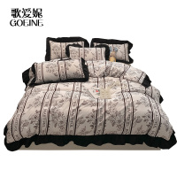 歌爱妮家纺2021韩国ins黑白水洗棉四件套公主风花边床单被套宿舍三件套床上用品