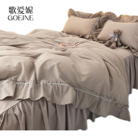 歌爱妮家纺2021大花边床裙四件套公主风少女心水洗棉简约韩版被套床单纯色床罩式