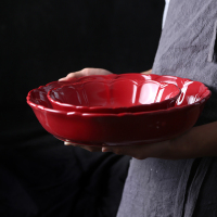 烤盘 PH创意红色陶瓷盘子 家用深盘菜盘烘焙烤肉盘西餐盘焗饭30cm盘