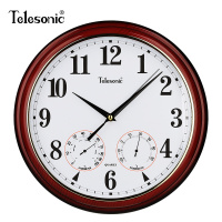 天王星(Telesonic)客厅挂钟现代复古钟表 卧室餐厅石英钟木纹中式会议室书房时钟 静音扫秒机芯 13英寸