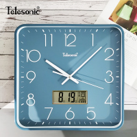 天王星(Telesonic)客厅挂钟石英钟方形日历挂表北欧现代居家钟表简约餐厅时钟壁钟 扫秒机芯