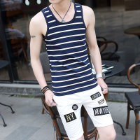 2019年夏季新款韩版条纹简约撞色四季男士清凉背心青年潮流舒适背心男士无袖打底坎肩马甲打底舒适贴身背心简约百搭男士背心