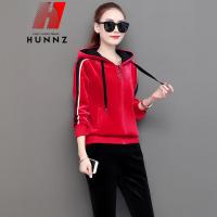 HUNNZ轻奢品牌秋冬运动服套装女时尚韩版气质休闲加绒加厚休闲卫衣两件套女2019年新款(保养1-5天发货)