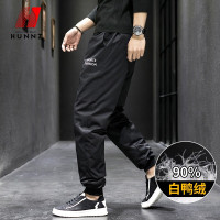 HUNNZ轻奢品牌大码加厚休闲裤男冬季保暖潮流青年宽松运动裤男2019年新款 黑色(保养1-5天发货)