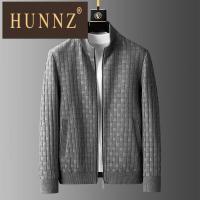 HUNNZ 高尔夫服装男装外套厚款针织开衫洋气格纹编织夹克衫2022秋冬新款高尔夫球衣男