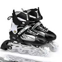 成人闪电客黑色直排轮溜冰鞋轮滑鞋可调铝支架