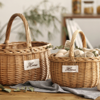 藤编柳编编织野餐篮闪电客手提花篮水果采摘竹篮子竹编鸡蛋篮竹筐收纳筐