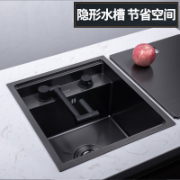 东映之画隐藏吧台水槽厨房隐形手工单槽带盖中岛小号水盆4MM不锈钢纳米黑