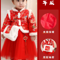 中国风魅扣宝宝幼儿女童汉服冬套装棉袄加厚拜年唐装公主连衣裙