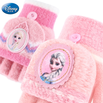 迪士尼(DISNEY)儿童手套冬保暖针织翻盖半指女童冰雪奇缘公主幼儿宝宝五指