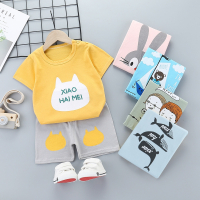 夏季儿童短袖套装卡通薄款衣服魅扣裤子男女童T恤短裤透气两件套