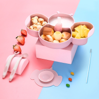 运智贝 儿童四格餐盘分食分格分隔吸盘套装男孩女孩宝宝幼儿婴儿辅食碗_粉红色-餐盘6件套