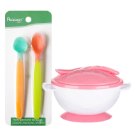 运智贝儿童吸盘碗勺宝宝碗勺儿童餐具套装婴儿辅食勺_感温勺粉色吸盘碗